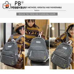 Plaid Backpack Student School Fresh Teenager Girl Laptop Bookbag