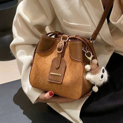 Plaid Bucket Bag Nubuck PU Leather Small Tote