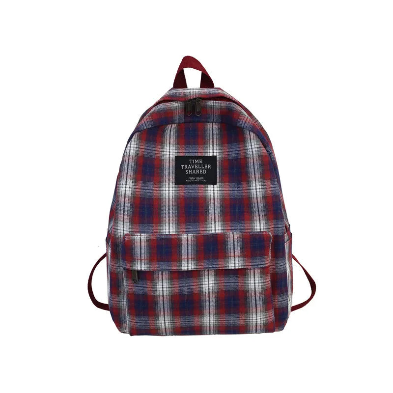 Plaid Canvas Women Backpack College Student Teenage Girl School Bags