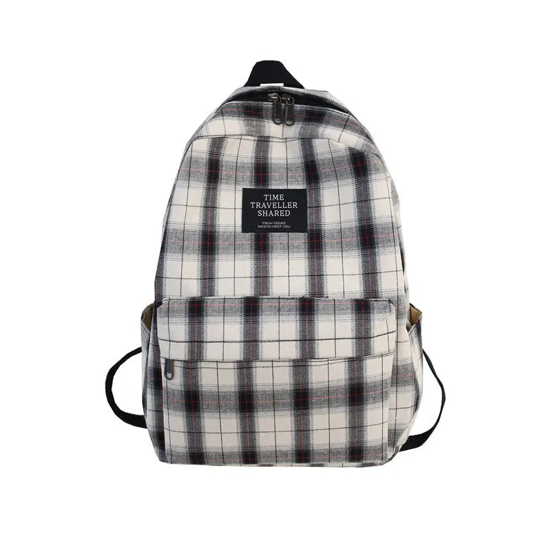 Plaid Canvas Women Backpack College Student Teenage Girl School Bags