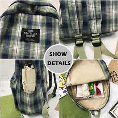 Plaid Canvas Women Backpack College Student Backpack Teenage Girl School Bags