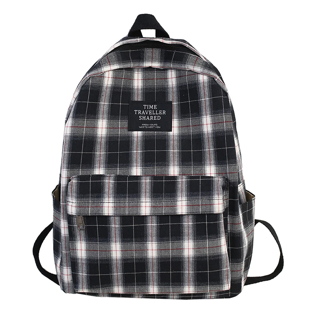 Plaid Canvas Women's Backpack College Student Backpack Teenage School Bags