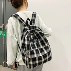 Plaid Canvas Women's Backpack College Student Backpack Teenage School Bags