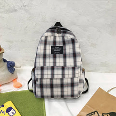 Plaid Canvas Women's Backpack College Student Backpack Teenage School Bags