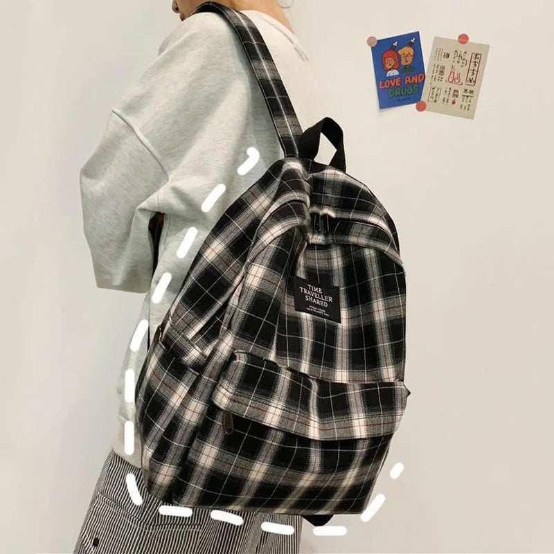 Plaid Canvas Women's Backpack Student Backpacks Teenage Girl School Bags