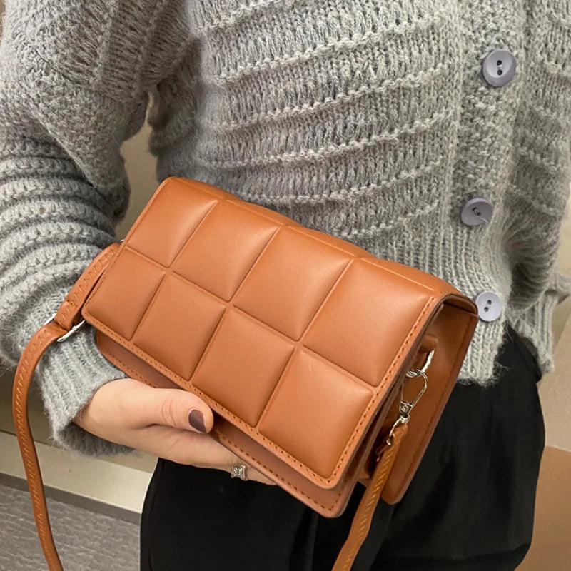 Plaid Crossbody Bag Women PU Leather Shoulder Bag Lady Handbag