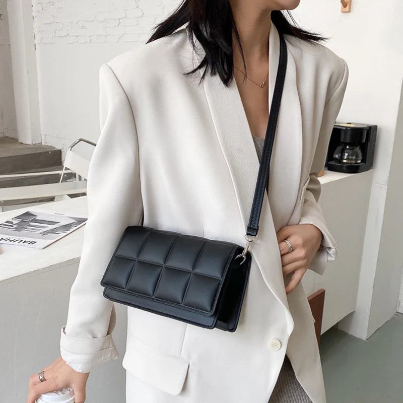 Plaid Crossbody Bag Women PU Leather Shoulder Bag Lady Handbag
