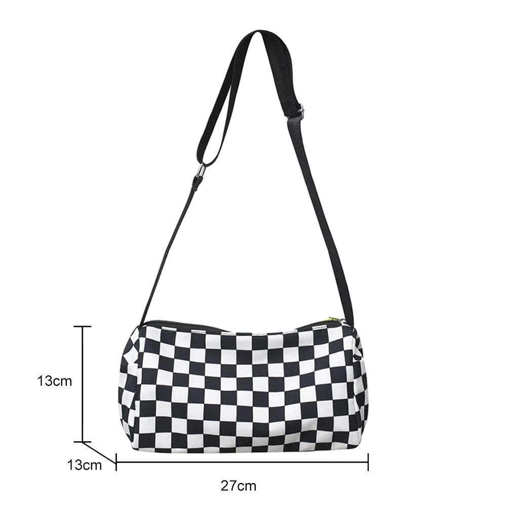 Plaid Messenger Handbag Unisex Retro Sling Bag Zipper Travel Sports Satchel