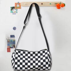Plaid Messenger Handbag Unisex Retro Sling Bag Zipper Travel Sports Satchel