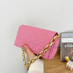 Plaid Shoulder Bag with Chunky Chain for Women