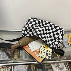 Plaid Shoulder Tote Bag Retro Hand Crossbody Sports Satchel