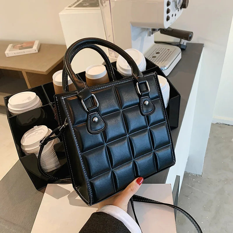 Plaid Square Women Handbag Pu Leather Shoulder Bag Retro Large Capacity