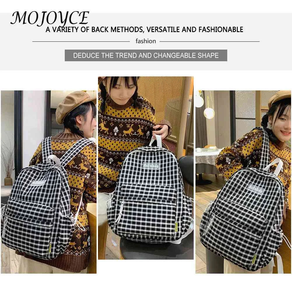 Plaid Womens Backpack Student Backpacks Large Capacity Waterproof Rucksack