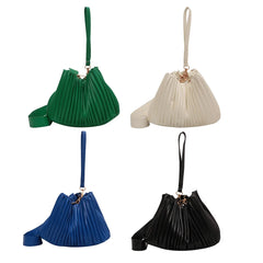Pleated Crossbody Handbags PU Leather Solid Bucket Shoulder Bags