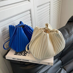 Pleated Crossbody Handbags PU Leather Women Solid Bucket Coin Purse