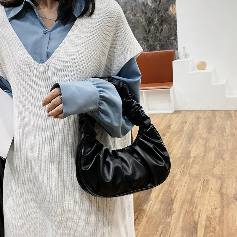 Pleated Handle Bags Solid Cloud Shoulder Tote Armpit Bag
