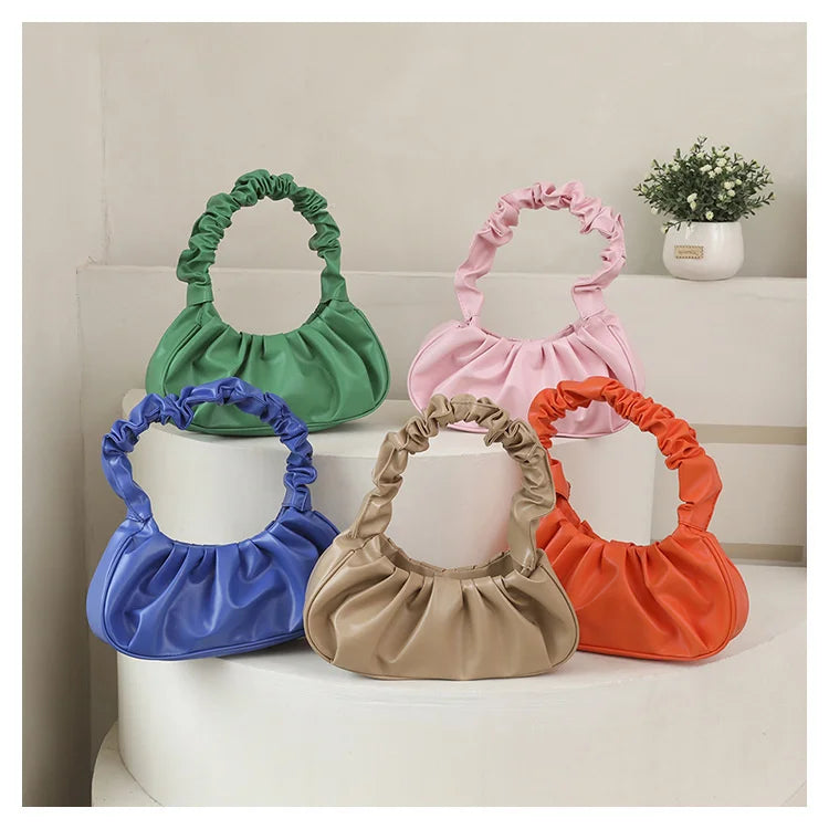 Pleated Handle Bags Solid Cloud Shoulder Tote Armpit Bag