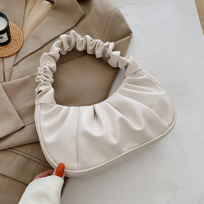 Pleated Handle Bags Solid Cloud Shoulder Tote Armpit Bag