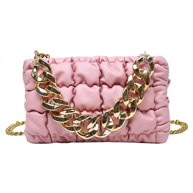 Pleated Shoulder Bags Chain Small Square Bags Crossbody Plaid Messenger Bags