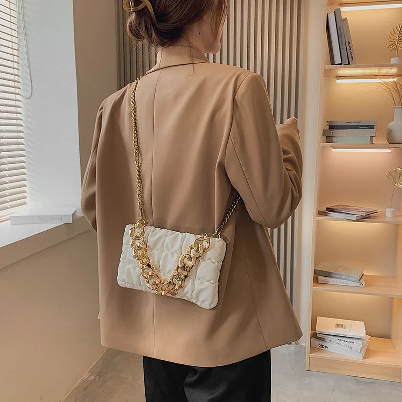 Pleated Shoulder Bags Chain Small Square Bags Crossbody Plaid Messenger Bags