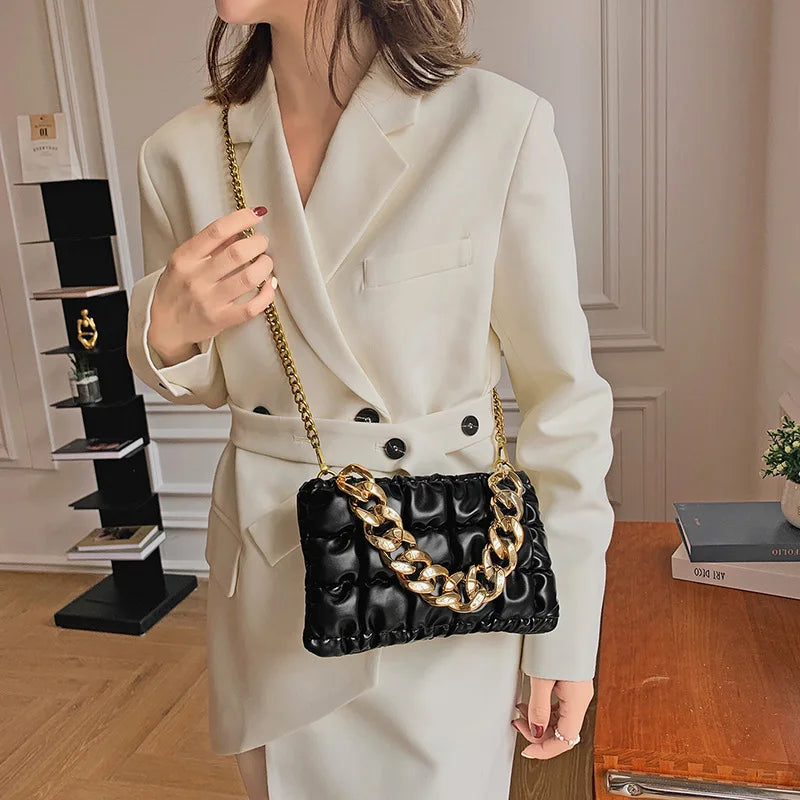 Pleated Shoulder Bags Chain Small Square Bags Crossbody Plaid Messenger Bags