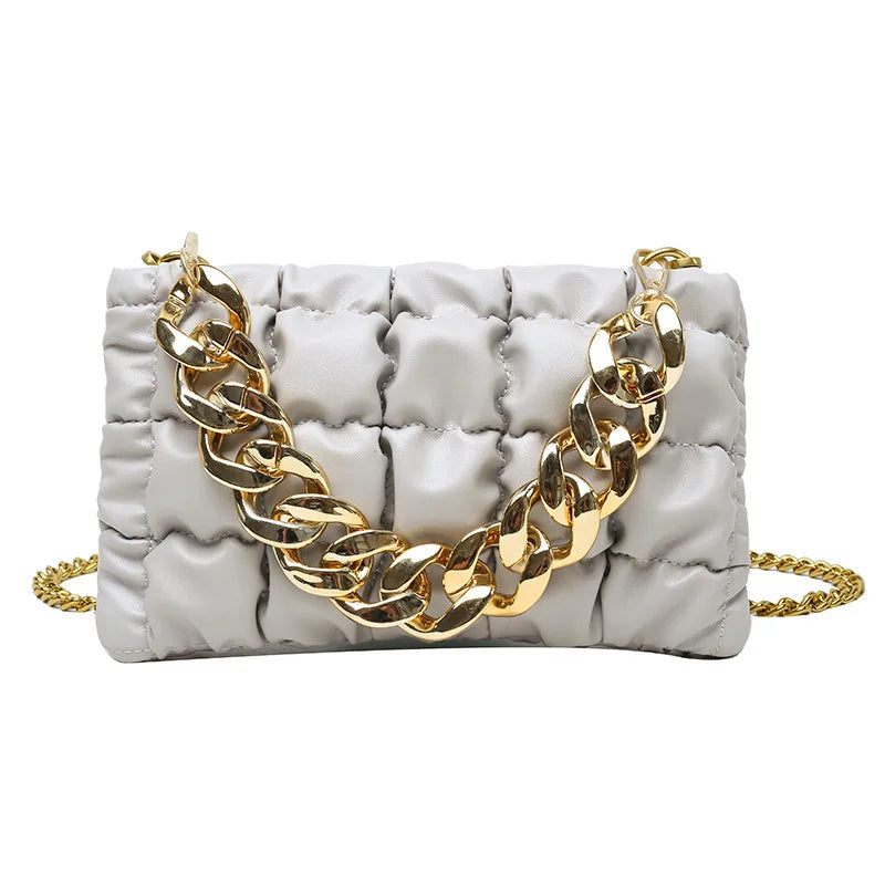 Pleated Shoulder Bags Chain Small Square Bags Crossbody Plaid Messenger Bags