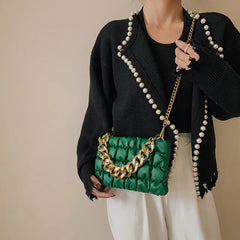 Pleated Shoulder Bags Chain Small Square Bags Crossbody Plaid Messenger Bags