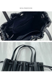 Retro Pleated Striped Shoulder Bag Women's Tote Handbag
