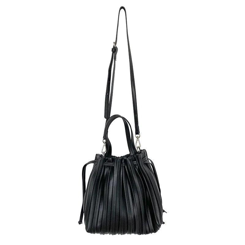 Retro Pleated Striped Shoulder Bag Women's Tote Handbag