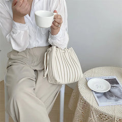Retro Pleated Striped Shoulder Bag Women's Tote Handbag