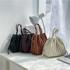 Retro Pleated Striped Shoulder Bag Women's Tote Handbag