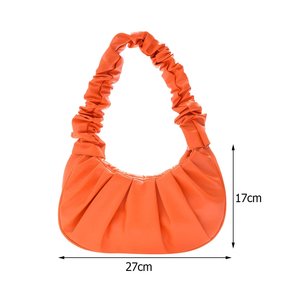 Vintage PU Leather Women Shoulder Bag Pleated Solid Casual Top-handle Handbag