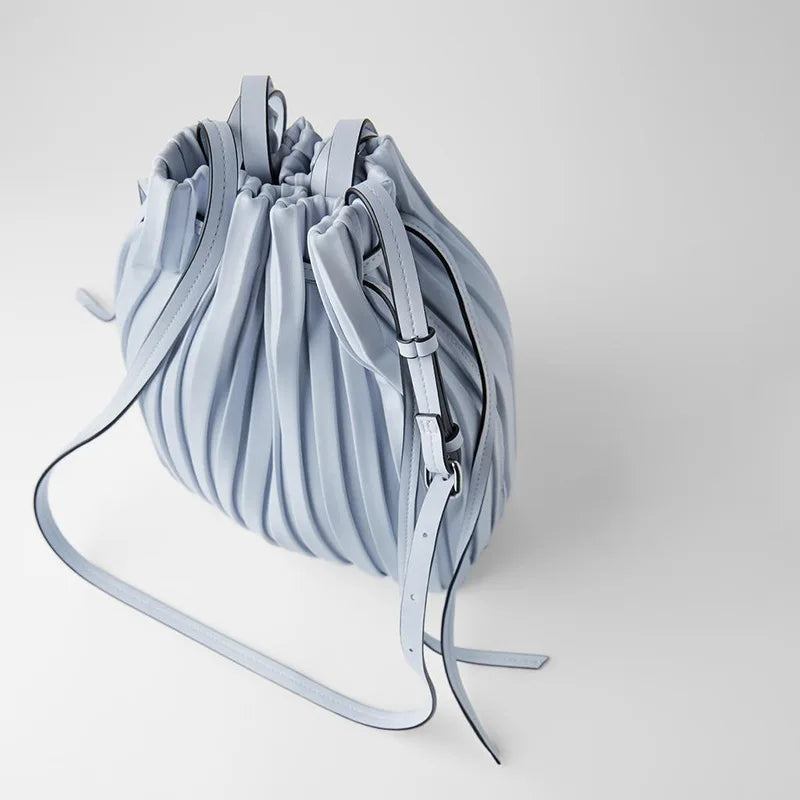 Pleated Stripe Bucket Bag Ladies Crossbody Bags for Women