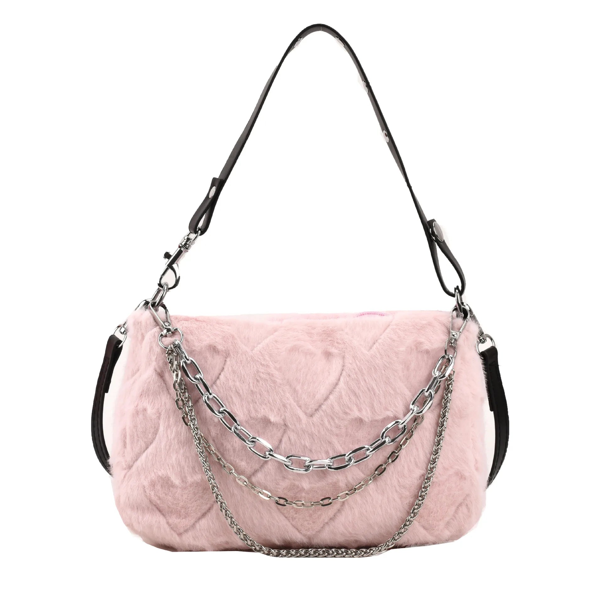 Fluffy Crossbody Bag Multi-layer Chains Solid Shoulder Bag