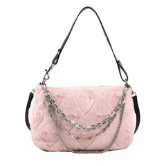 Fluffy Crossbody Bag Multi-layer Chains Solid Shoulder Bag
