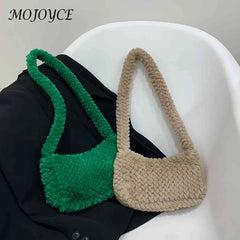 Plush Hobos Handbags Solid Zipper Shoulder Underarm Bag for Women