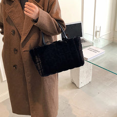 Plaid Shoulder Bags for Women Winter Faux Fur Shopper Bags