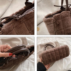Plaid Shoulder Bags for Women Winter Faux Fur Shopper Bags