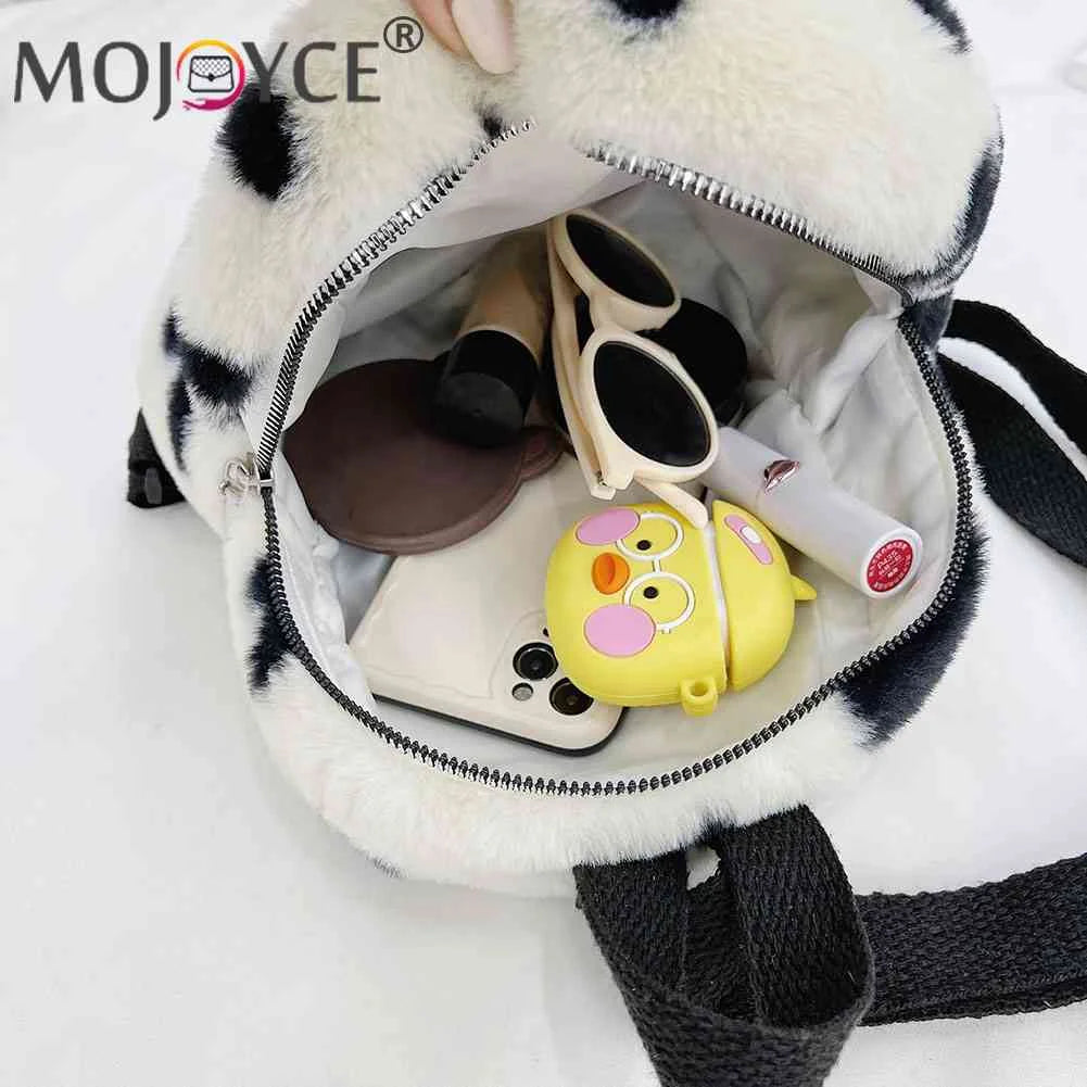 Flowers Printing Plush Backpack Casual Ladies Small Knapsack