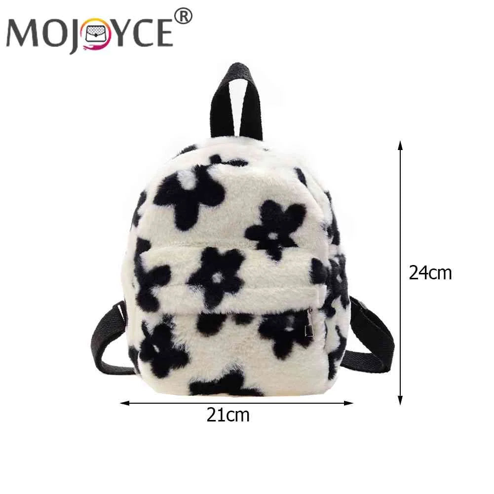 Flowers Printing Plush Backpack Casual Ladies Small Knapsack