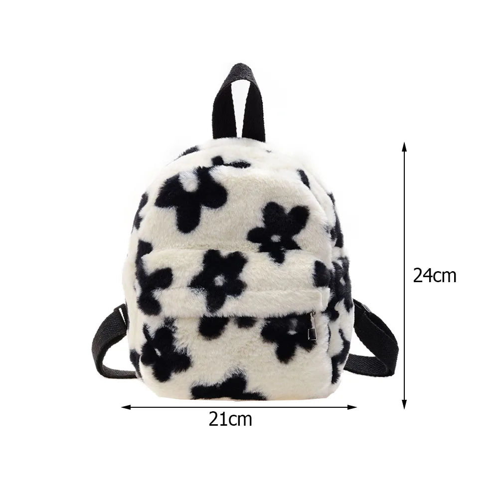 Preppy Style Women Flowers Printing Plush Backpack