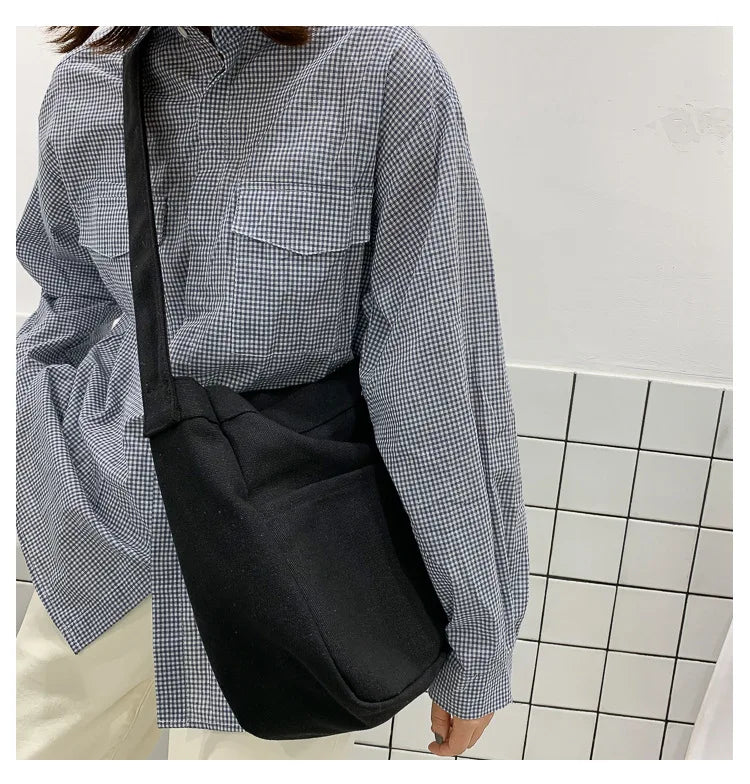 Preppy Style Women Hasp Canvas Shoulder Bag Casual Soft Zipper
