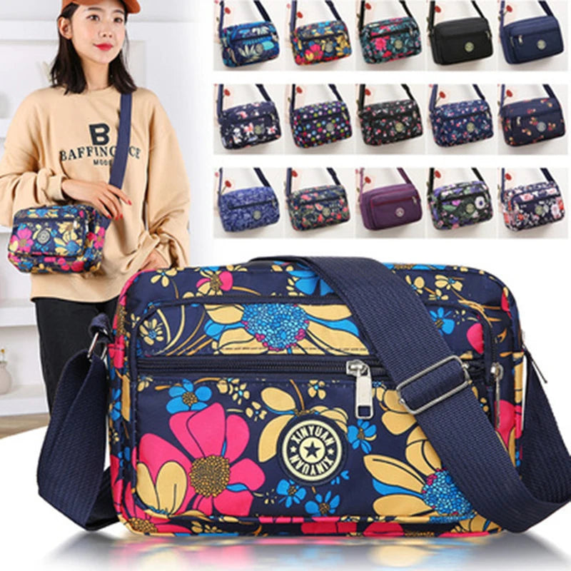 Flower Women Shoulder Bag Large Capacity Waterproof Polyester Solid Crossbody