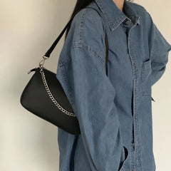 Chic PU Leather Shoulder Bag with Chains, Crossbody