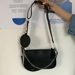 Chic PU Leather Shoulder Bag with Chains, Crossbody