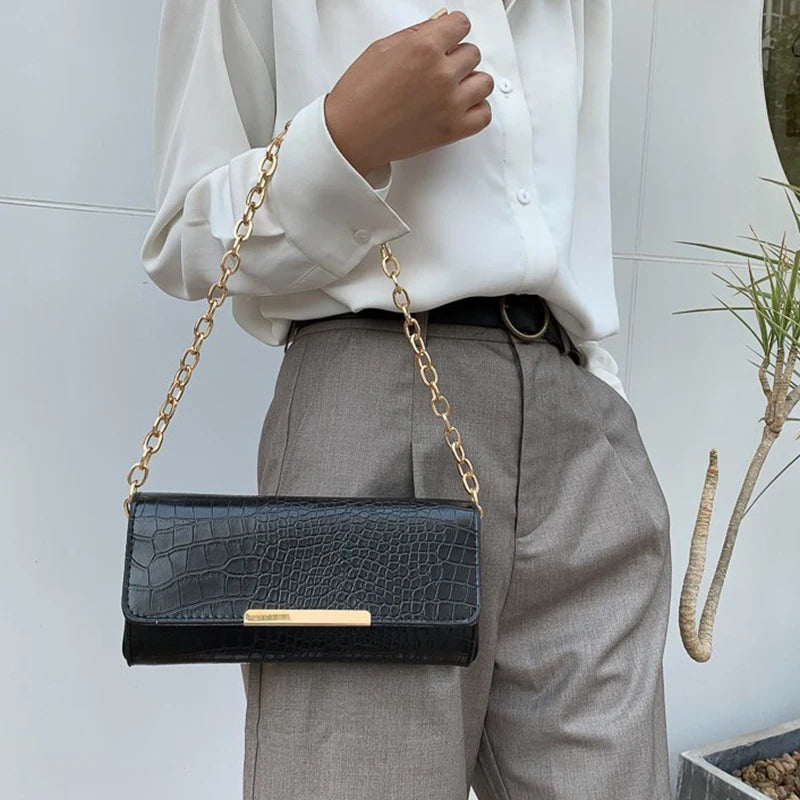 Pu Women's Flap Bag Texture Solid Chain Shoulder Bag