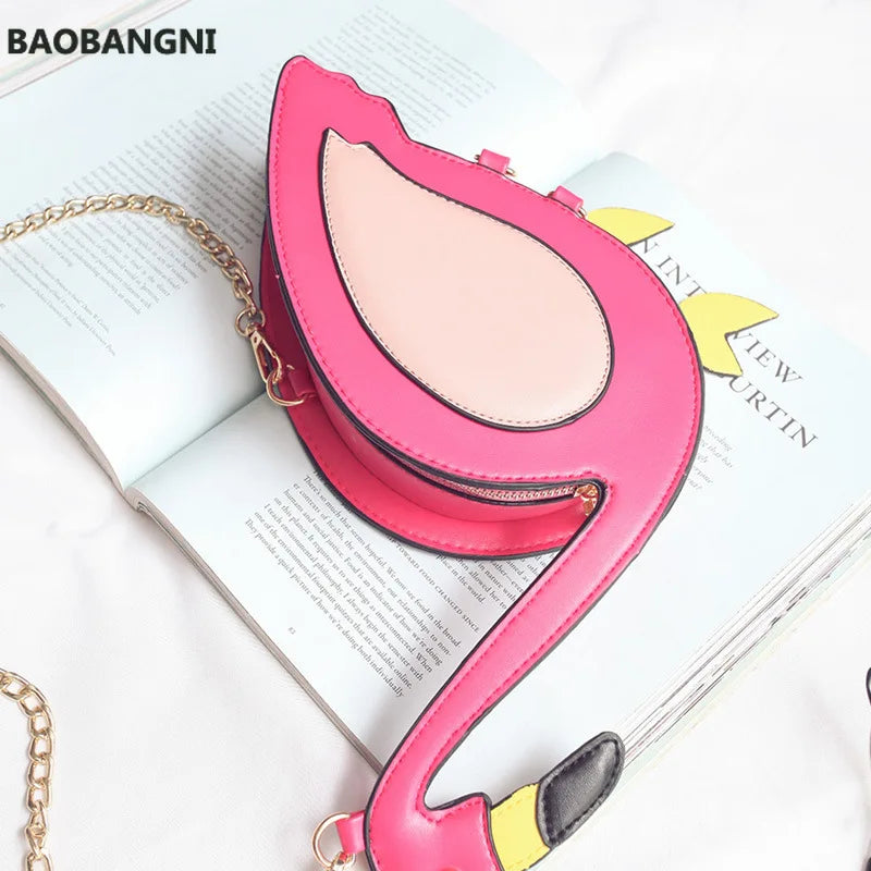 Embroidered Flamingo Chain Purse Women's Shoulder Bag Mini Messenger Bag