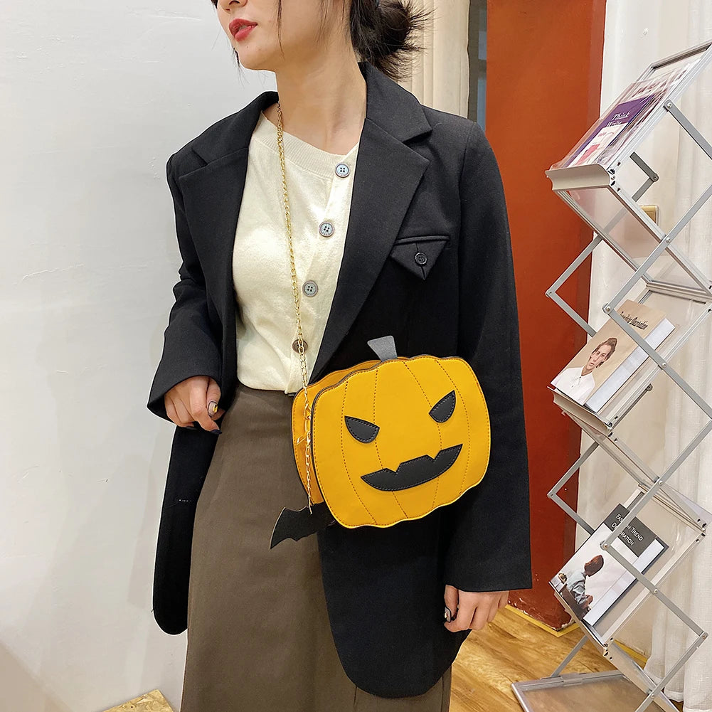 Pumpkin Shape Shoulder Bag Girl Messenger Handbag Halloween with Chain Strap