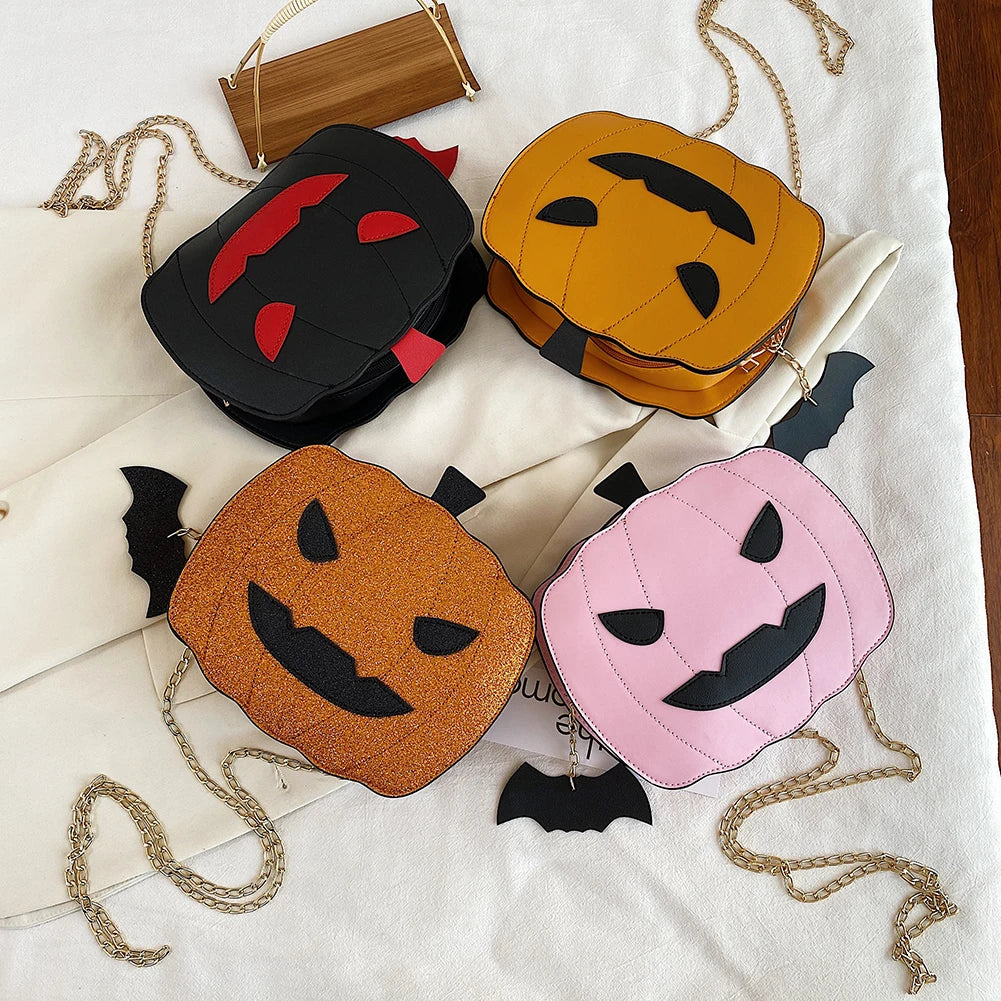 Pumpkin Shape Shoulder Bag Girl Messenger Handbag Halloween with Chain Strap