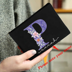 Purple Letters Cosmetic Bag Flower Print Personalized Names Storage Pouch